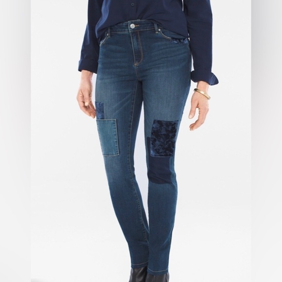 Chico’s | platinum velveteen patch jeggings. Size 0 petite Chico’s sizing =reg 4 - Picture 1 of 10